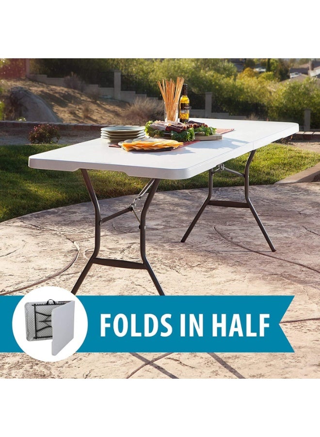 Heavy Duty Folding Table, Portable Steel Frame Centerfold Plastic Long Table with Handle for Indoor Outdoor Dining BBQ Camping Picnic, Z180B - Image 5