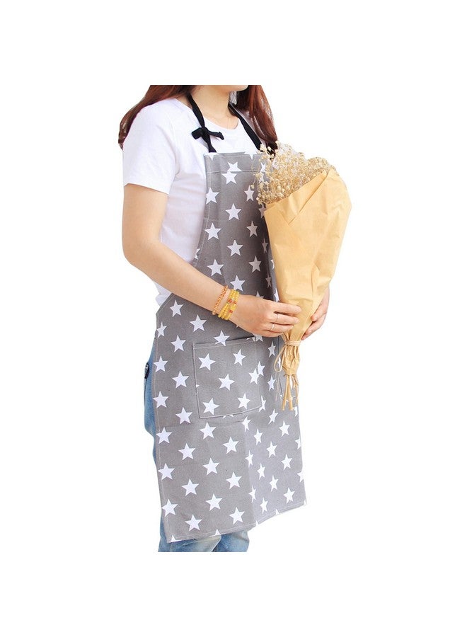 SAMI STUDIOS 100% Cotton Adjustable Bib Cooking Kitchen Aprons Sparkling Stars With Large Pockets, BBQ Drawing Dishwashing Baking Grill Restaurant For Men & Women UNISEX Washable 70x80 Cms Grey - Image 2