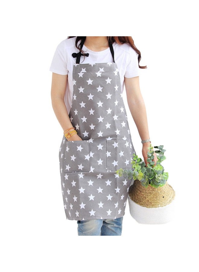 SAMI STUDIOS 100% Cotton Adjustable Bib Cooking Kitchen Aprons Sparkling Stars With Large Pockets, BBQ Drawing Dishwashing Baking Grill Restaurant For Men & Women UNISEX Washable 70x80 Cms Grey - Image 1