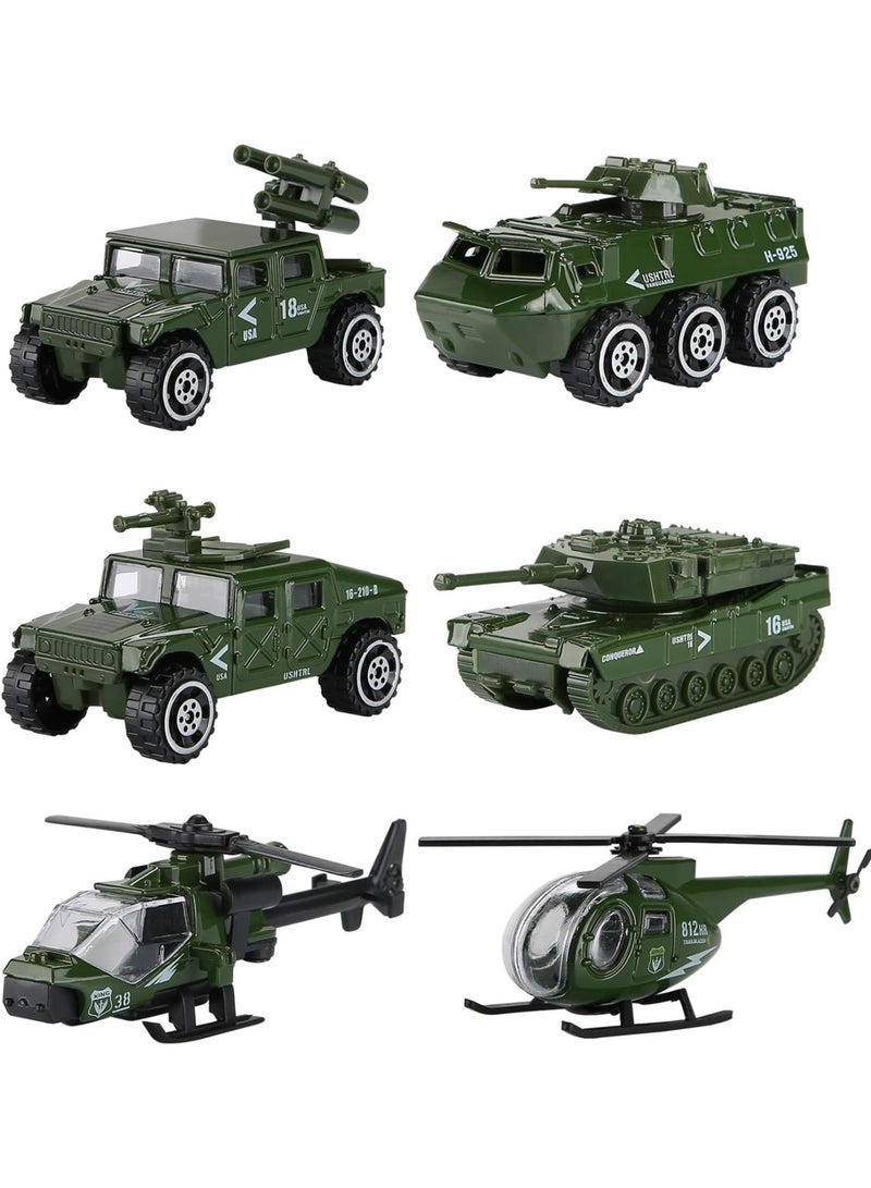 SYOSI Diecast Military Toy Vehicles, 6 Pack Alloy Metal Army Playset with Tank Panzer Attack Helicopter Anti-Air Vehicle Scout Helicopter, Realistic Model Cars for Kids Boys Toddlers Gift - Image 1