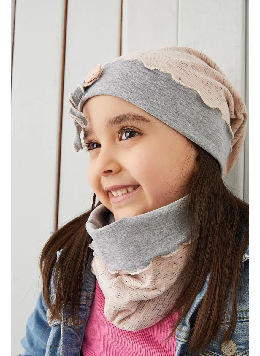 Babygiz Gray Powder Kids Baby Beanie Neck Collar Set Soft 100% Cotton Combed Cotton Elite Series