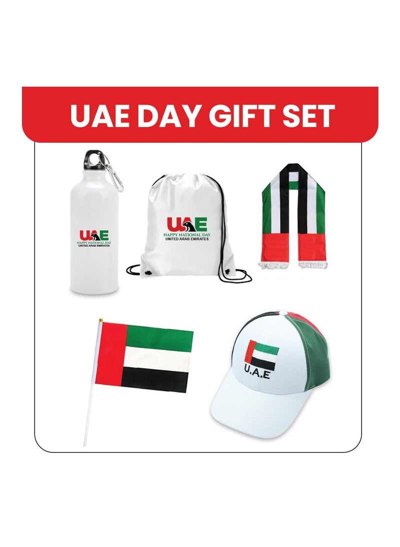UAE Celebration Day Gift Set _5-Piece Combo Set With Drawstring Bag,Scarf,Flag,Caps,And Aluminium Water Flask_Perfect For Events And Celebrations - Image 2