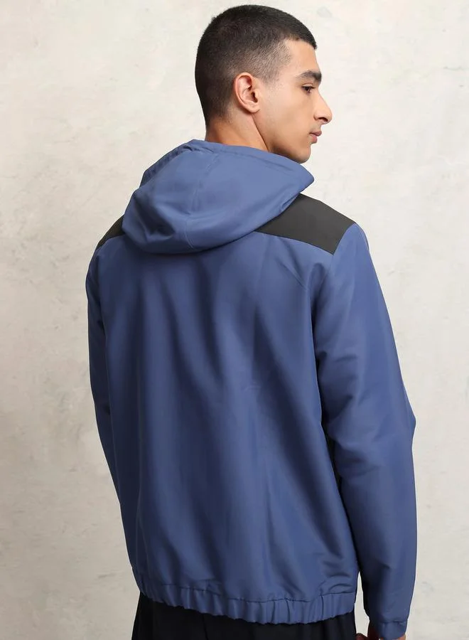 HIGHLANDER HIGHLANDER Contrast Panel Windbreaker Jacket with Zip-Button Closure