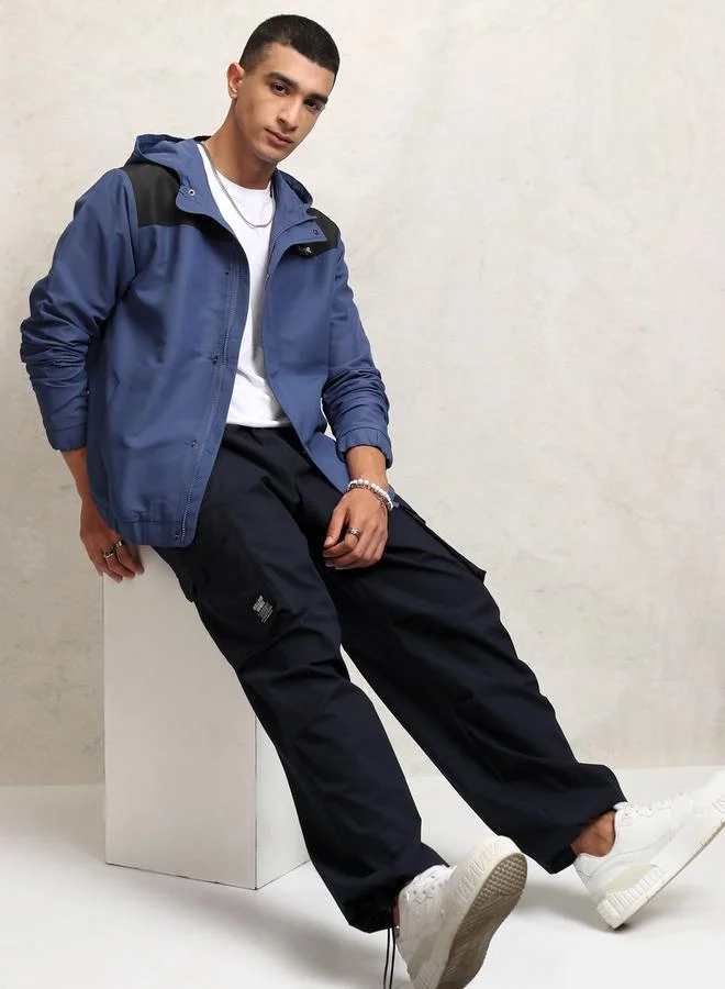 HIGHLANDER HIGHLANDER Contrast Panel Windbreaker Jacket with Zip-Button Closure