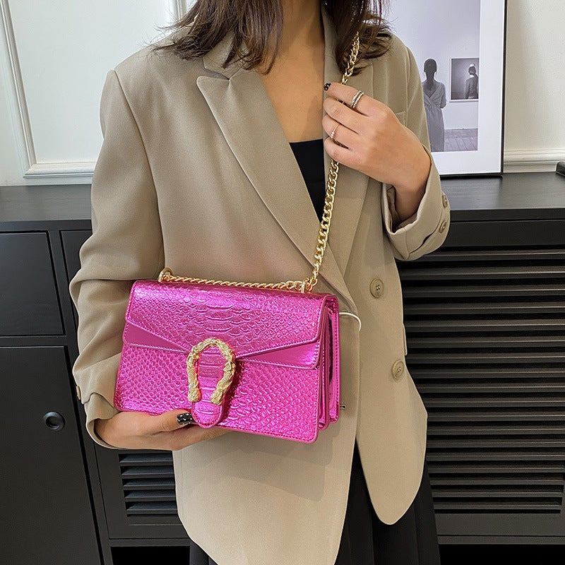 Textured Chain Bag 2023 Women'S Bag Distinctive Snakeskin Shoulder Bag Patent Leather Glitter Crossbody Bag - Image 5