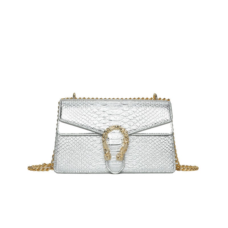 Textured Chain Bag 2023 Women'S Bag Distinctive Snakeskin Shoulder Bag Patent Leather Glitter Crossbody Bag - Image 1