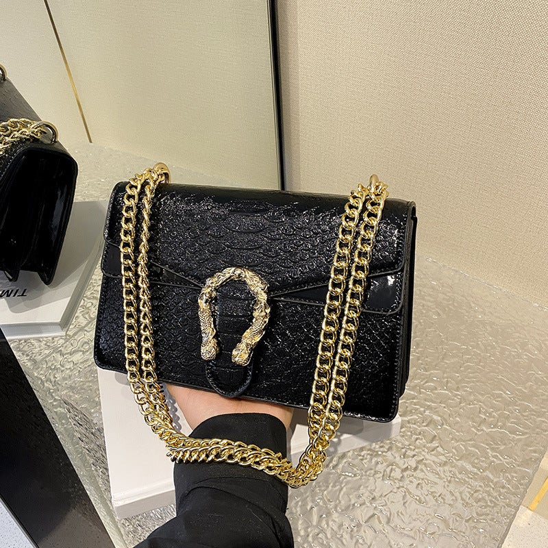 Textured Chain Bag 2023 Women'S Bag Distinctive Snakeskin Shoulder Bag Patent Leather Glitter Crossbody Bag - Image 2