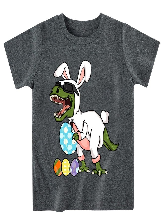 Chipeler Baby Boys Easter Shirts Toddler Dino Bunny Eggs Tops Kids Short Sleeve Gray T-Shirts 4T - Image 1