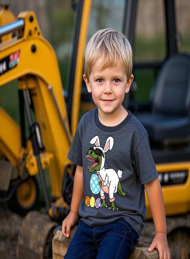 Chipeler Baby Boys Easter Shirts Toddler Dino Bunny Eggs Tops Kids Short Sleeve Gray T-Shirts 4T - Image 3