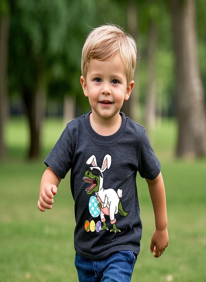 Chipeler Baby Boys Easter Shirts Toddler Dino Bunny Eggs Tops Kids Short Sleeve Gray T-Shirts 4T - Image 2