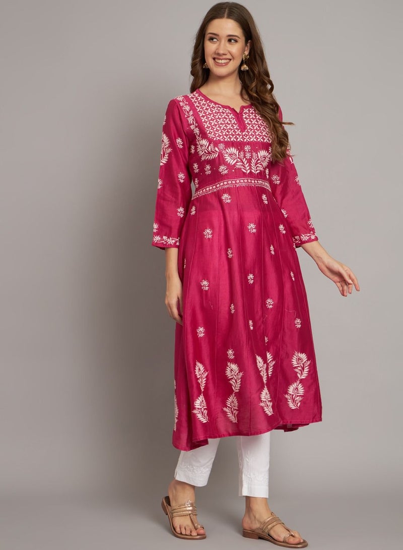 Alaya Hand embroidered Chikankari Chanderi Cotton Kurta Set and Dupatta with Mukaish AL3665KS - Image 4