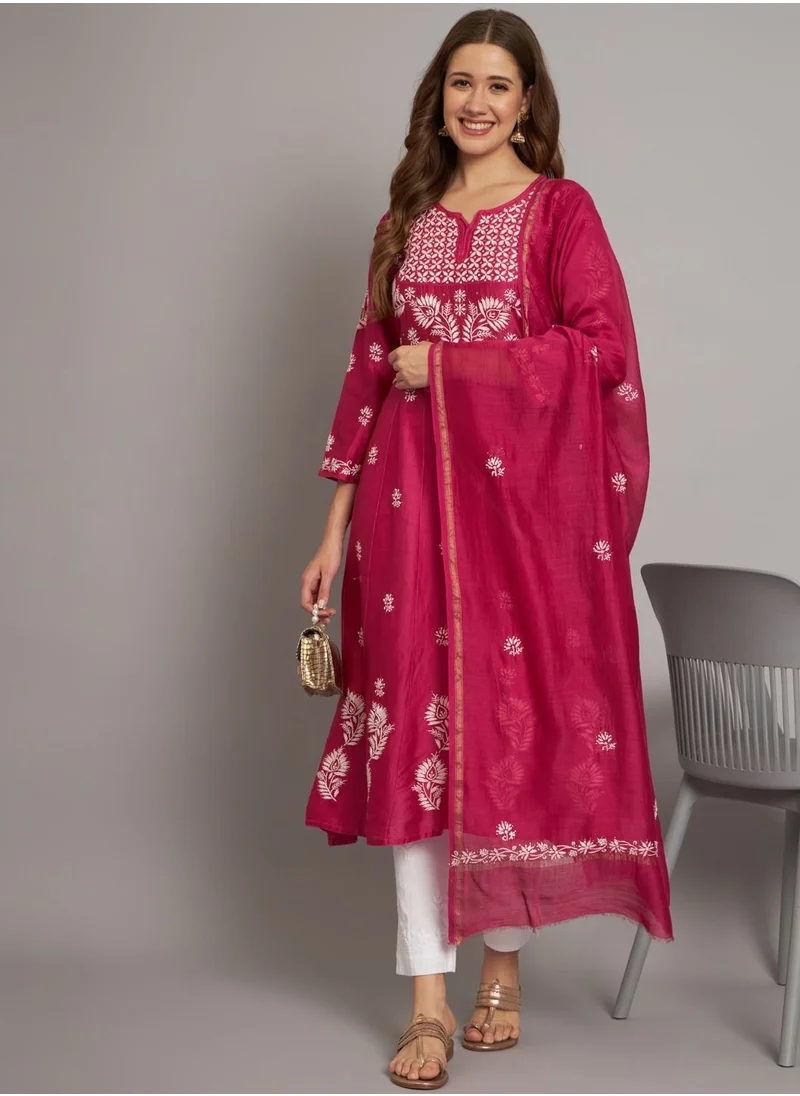 Alaya Hand embroidered Chikankari Chanderi Cotton Kurta Set and Dupatta with Mukaish AL3665KS
