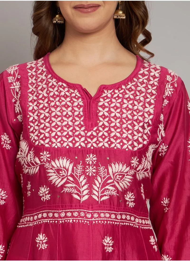 Alaya Hand embroidered Chikankari Chanderi Cotton Kurta Set and Dupatta with Mukaish AL3665KS