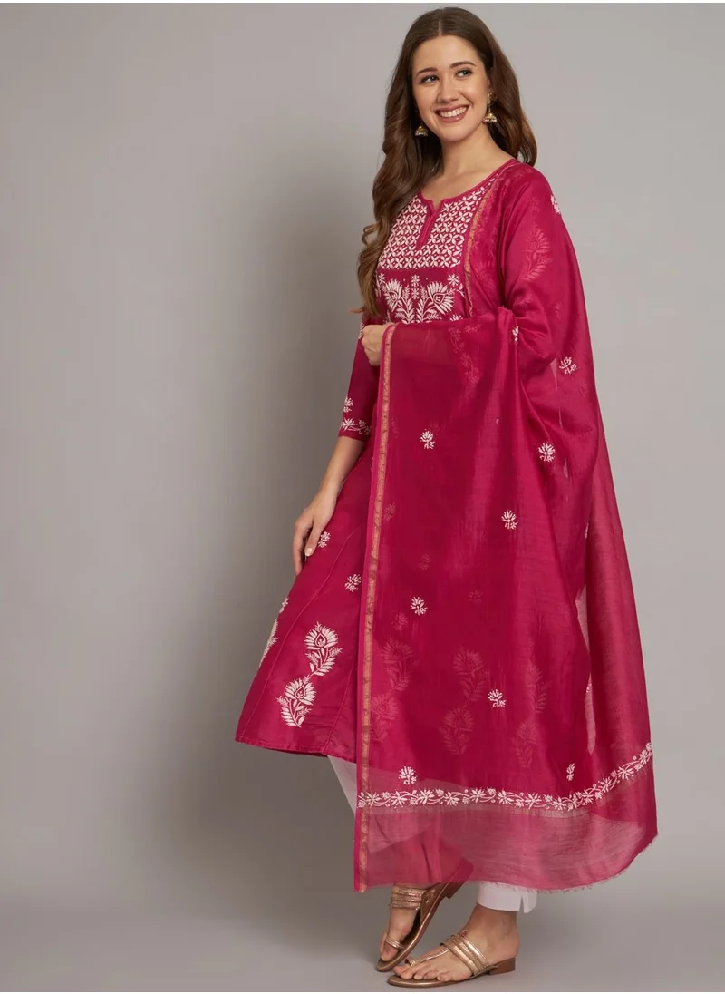Alaya Hand embroidered Chikankari Chanderi Cotton Kurta Set and Dupatta with Mukaish AL3665KS