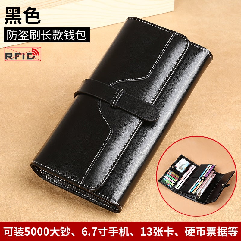 Womens Long Leather Wallet Multipurpose Large Capacity Black