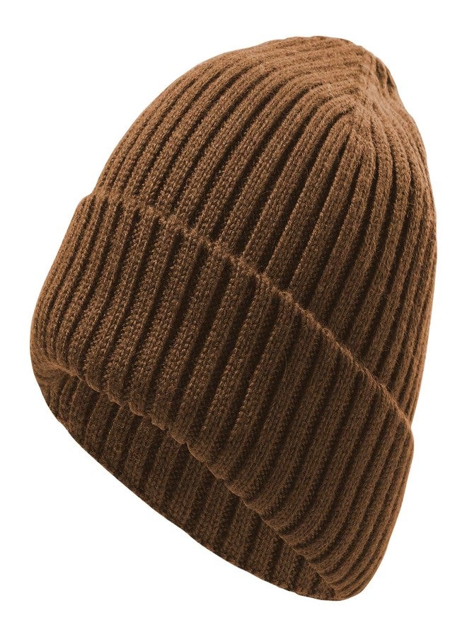 LUCKYBUNNY Kids Wool Beanie Hat Toddler Warm Winter Knit Caps Cuffed Beanies Skull Cap for 7-14 Years Old Boys Brown - Image 1
