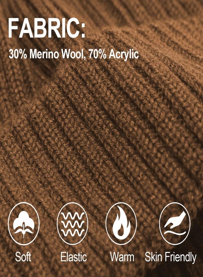 LUCKYBUNNY Kids Wool Beanie Hat Toddler Warm Winter Knit Caps Cuffed Beanies Skull Cap for 7-14 Years Old Boys Brown - Image 2
