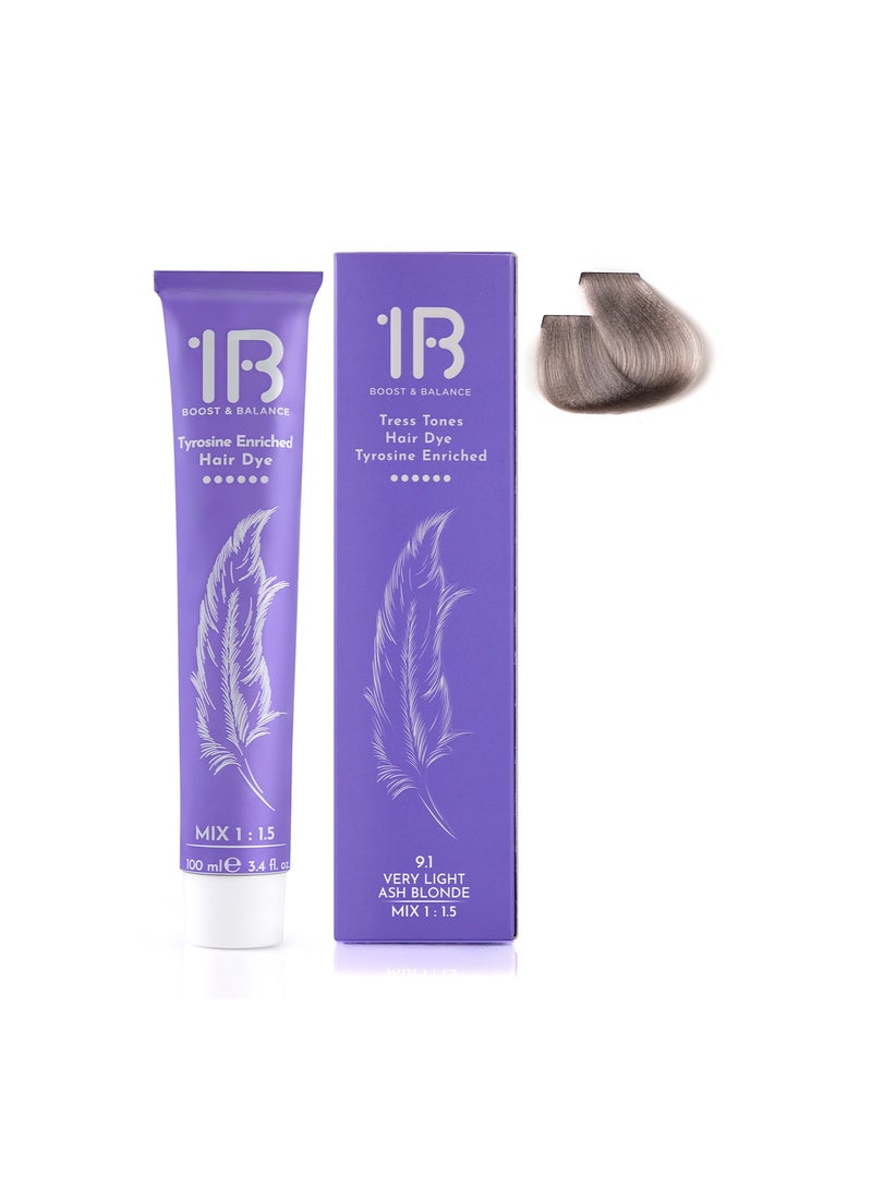 1B Hair Color Cream #9.1 Very Light Ash Blonde – Cool-Toned Permanent Hair Dye with Tress Tones Tyrosine Enriched | 100ml | Anti-Brass Formula for Pale Blonde Results | Long-Lasting Color & Shine - Image 2