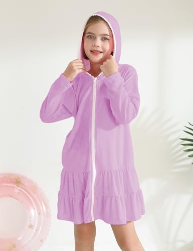 LUCKYGAL Kids Beach Coverup Girls Swimsuit Coverup Zip-Up Purple Bathing Suit Clothes,4t 5t - Image 4
