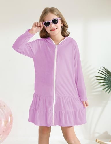 LUCKYGAL Kids Beach Coverup Girls Swimsuit Coverup Zip-Up Purple Bathing Suit Clothes,4t 5t - Image 3