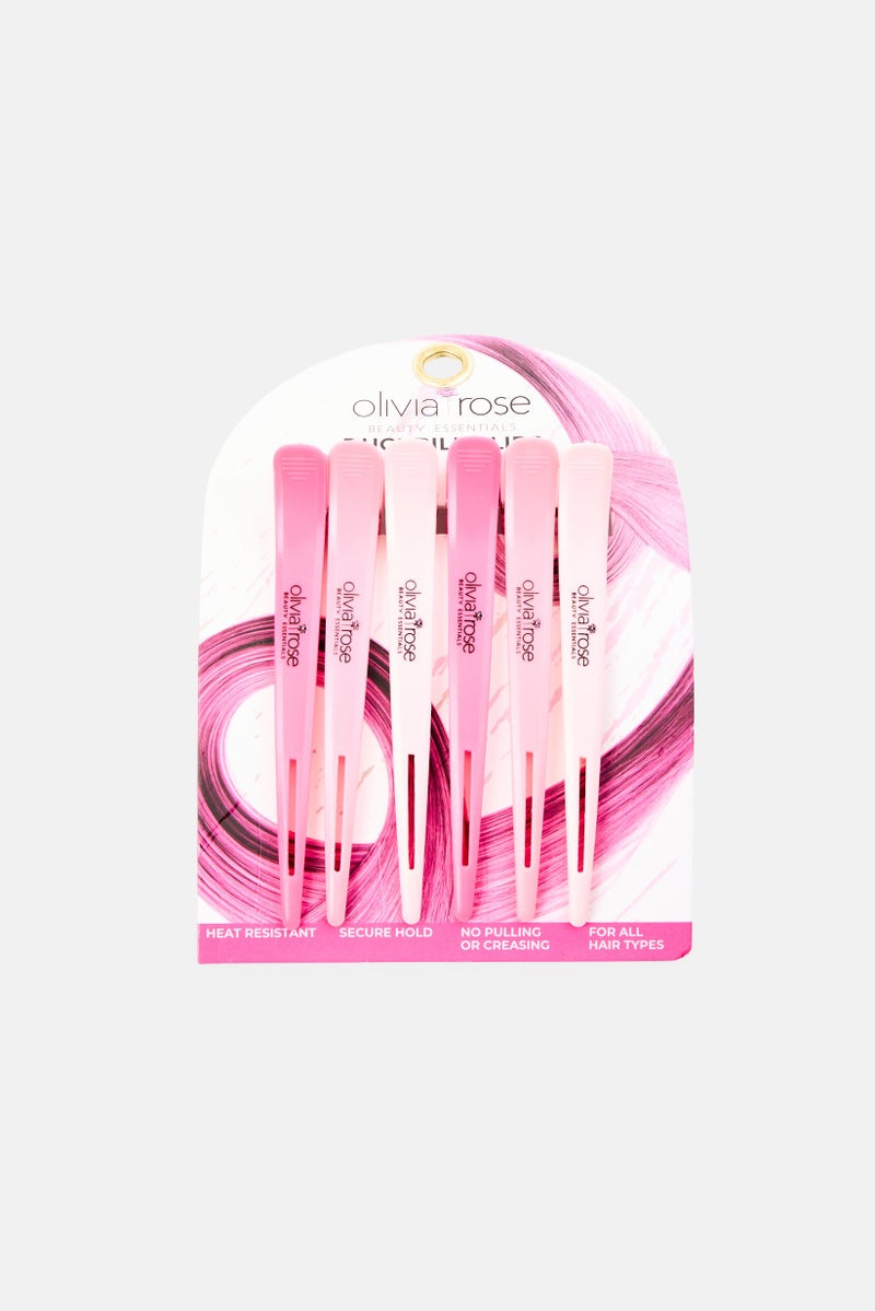 Olivia Rose Women 6 Pieces Brand Logo Duckbill Hair Clip, Pink - Image 1