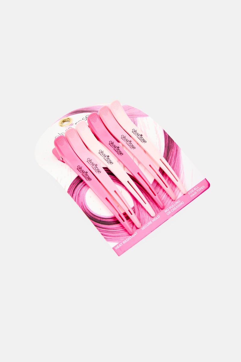 Olivia Rose Women 6 Pieces Brand Logo Duckbill Hair Clip, Pink - Image 2