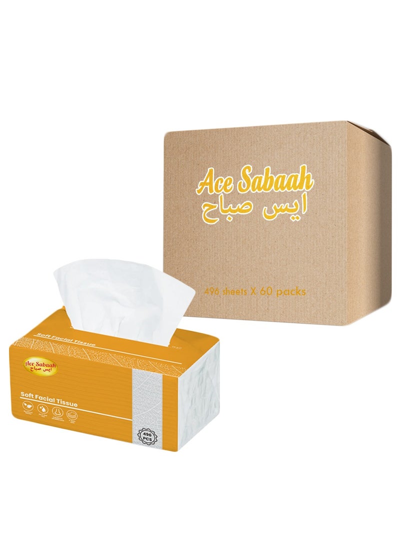 Ace Sabaah Soft Facial Tissues 496 White Sheets X 4 ply, Pack of 60 - Image 1