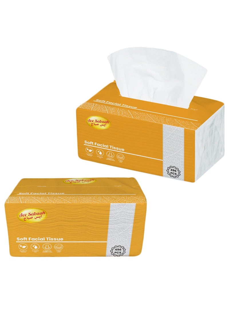 Ace Sabaah Soft Facial Tissues 496 White Sheets X 4 ply, Pack of 60 - Image 2