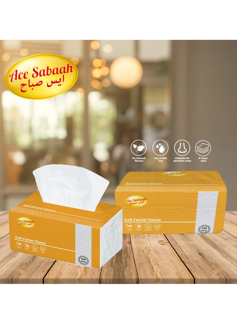 Ace Sabaah Soft Facial Tissues 496 White Sheets X 4 ply, Pack of 60 - Image 3