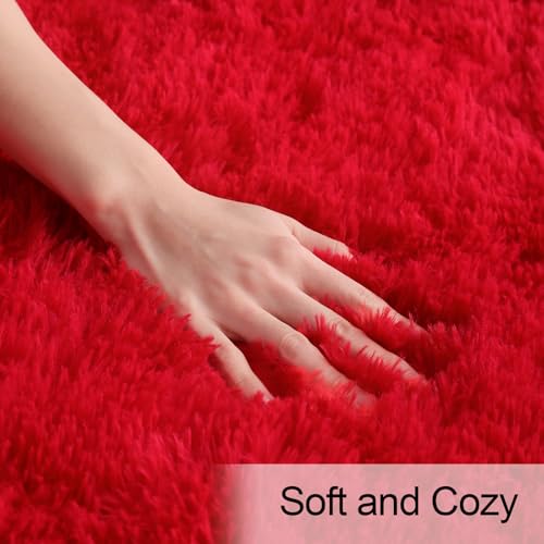 Amearea Premium Soft Fluffy Area Rug Modern Shag Carpet, 3x5 Feet, Fuzzy Shaggy Rugs for Bedroom Living Room Teen Apartment Decor, Comfortable Indoor Furry Dorm Carpets, Red - Image 5
