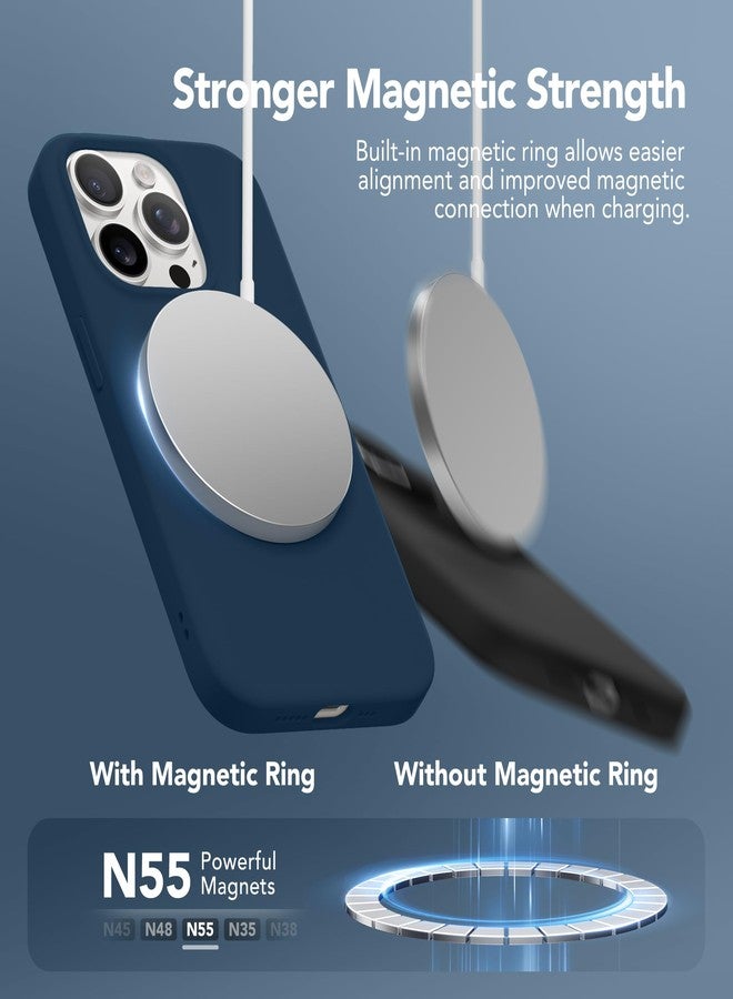 GONEZ for iPhone 15 Pro Max Case Silicone, Compatible with Magsafe, Camera Protector + Screen Protector, Soft Anti-Scratch Microfiber Lining, Liquid Silicone Shockproof Phone Cover, Dark Blue - Image 2