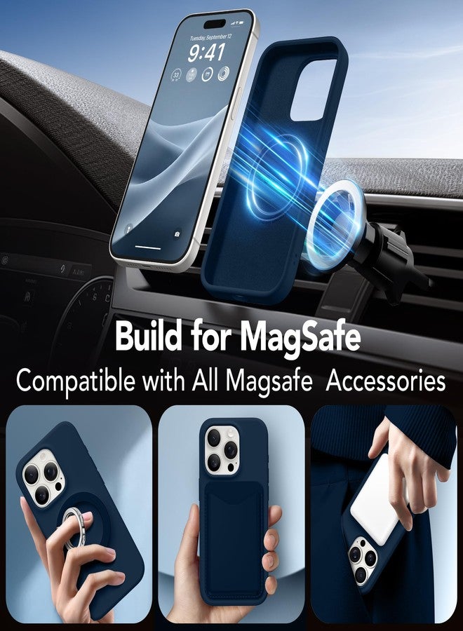 GONEZ for iPhone 15 Pro Max Case Silicone, Compatible with Magsafe, Camera Protector + Screen Protector, Soft Anti-Scratch Microfiber Lining, Liquid Silicone Shockproof Phone Cover, Dark Blue - Image 3