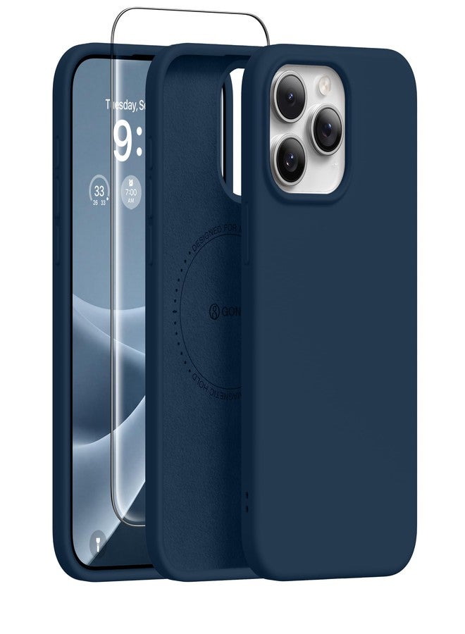 GONEZ for iPhone 15 Pro Max Case Silicone, Compatible with Magsafe, Camera Protector + Screen Protector, Soft Anti-Scratch Microfiber Lining, Liquid Silicone Shockproof Phone Cover, Dark Blue - Image 1