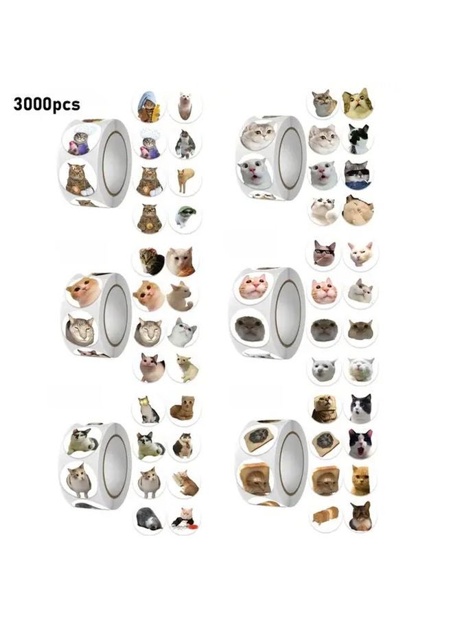 3000pcs Funny Cat Stickers Cute Meme Designs Expressive Eyes Tabby Siamese British Shorthair - Image 1