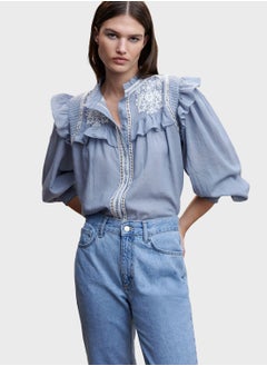 Embroidered Ruffle Top