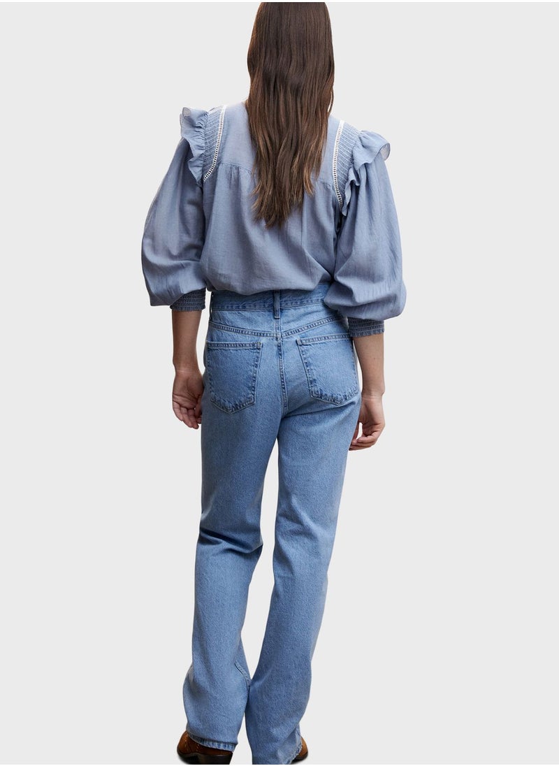 MANGO - Embroidered Ruffle Top - Image 1