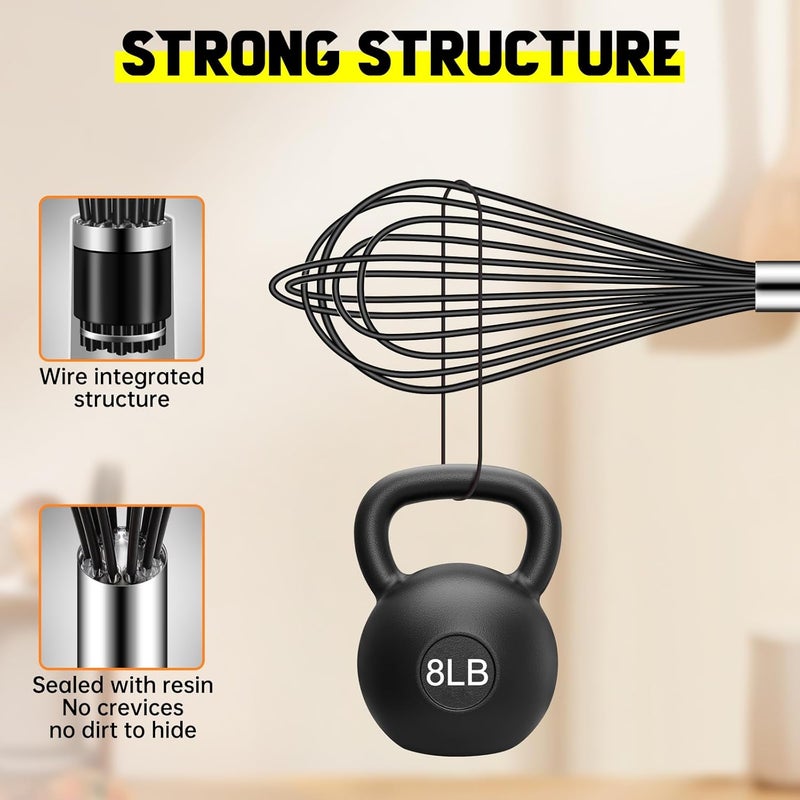 hotec 4 Pieces Silicone Whisks Set, Wire Balloon Whisks Egg Beater, Non-slip Handle Whisk for Non-stick Cookware Perfect for Cooking, Stirring, Beating and Blending (Black) - Image 4
