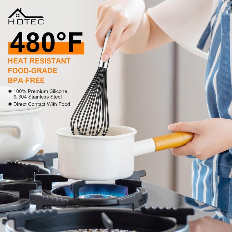hotec 4 Pieces Silicone Whisks Set, Wire Balloon Whisks Egg Beater, Non-slip Handle Whisk for Non-stick Cookware Perfect for Cooking, Stirring, Beating and Blending (Black) - Image 3