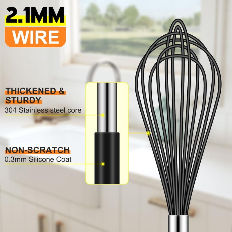 hotec 4 Pieces Silicone Whisks Set, Wire Balloon Whisks Egg Beater, Non-slip Handle Whisk for Non-stick Cookware Perfect for Cooking, Stirring, Beating and Blending (Black) - Image 5