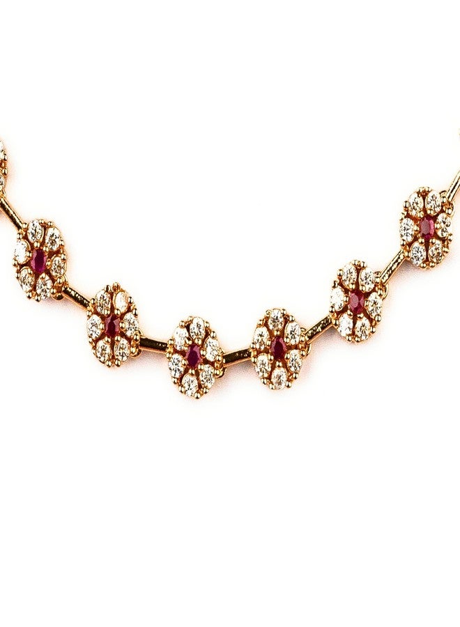 Sasitrends Elegant Micro Gold Plated American Diamond Floral Jewellery Set for Women & Girls - Image 5