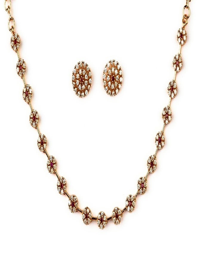 Sasitrends Elegant Micro Gold Plated American Diamond Floral Jewellery Set for Women & Girls - Image 1