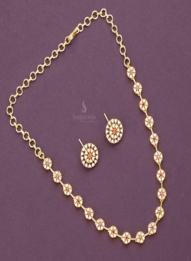 Sasitrends Elegant Micro Gold Plated American Diamond Floral Jewellery Set for Women & Girls - Image 3
