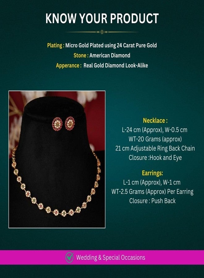 Sasitrends Elegant Micro Gold Plated American Diamond Floral Jewellery Set for Women & Girls - Image 2