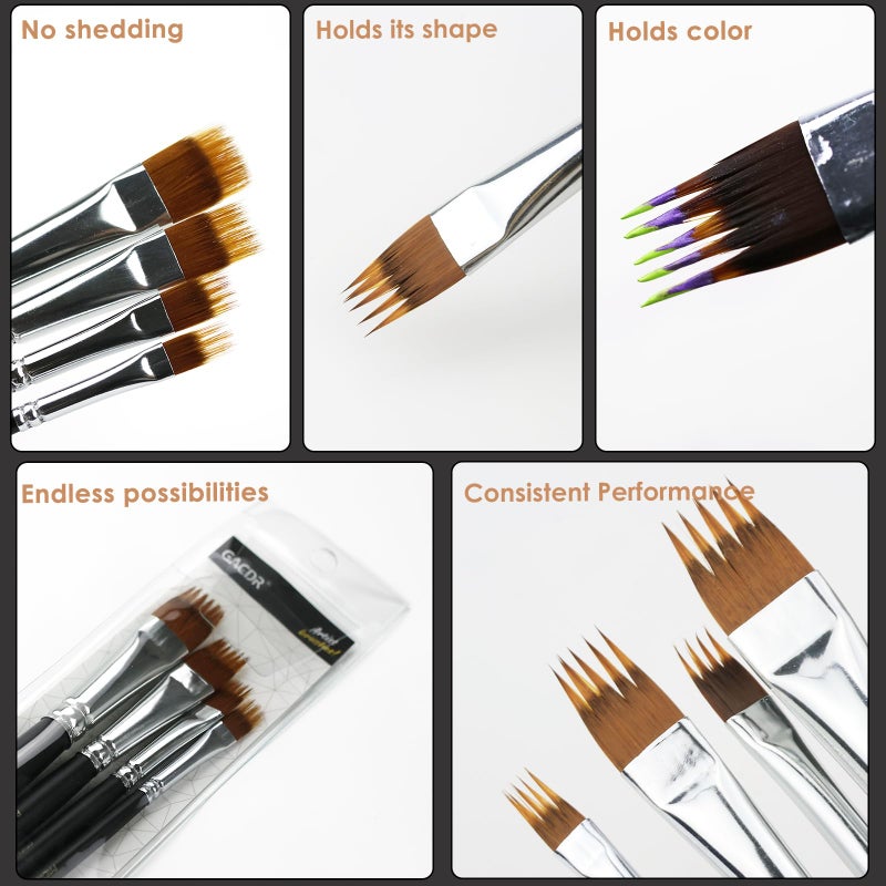 GACDR Cat Tongue Watercolor Brushes Set - 4 PCS Oval Wash Paint Brushes for Acrylic Painting, Water Color Brushes for Adult Floral Petal Artist Paintbrushes - Image 3
