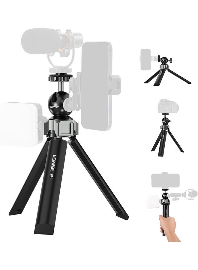 NEEWER Mini Desk Tripod for iPhone with Ball Head 360° Rotatable 3 Cold Shoe Mounts, Metal Portable Table Tripod for Travel Vlogging Recording Compatible with Gopro DJI Phone DSLR Camera, TP31 - Image 1