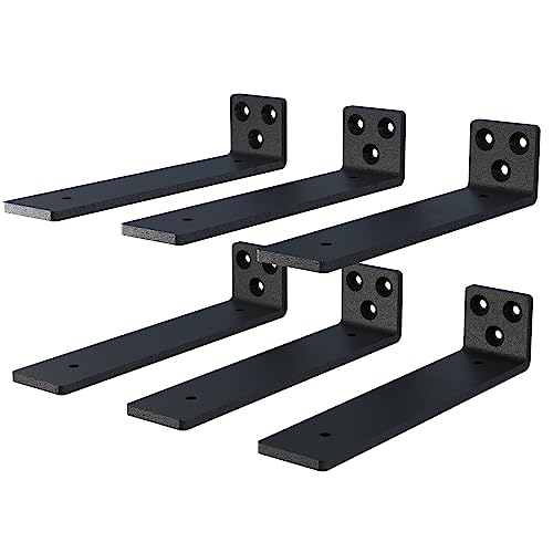 NEODROP 10 Inch Floating Shelf Brackets, Heavy Duty Hidden Bracket for Wall, Mantel, Bookshelves, Black Powder Coated Steel, 6-Pack - Image 1