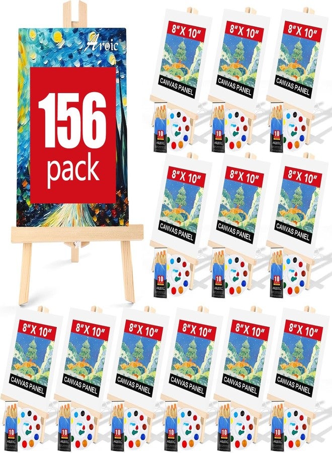 AROIC مجموعة أرويك الاحترافية للرسم 156 قطعة مع حاملات، 12 حامل خشبي، 120 فرشاة برأس نايلون، 12 لوحة رسم و12 لوحة خلط، مجموعة مستلزمات الرسم للأطفال والبالغين لحفلة الرسم. - Image 1
