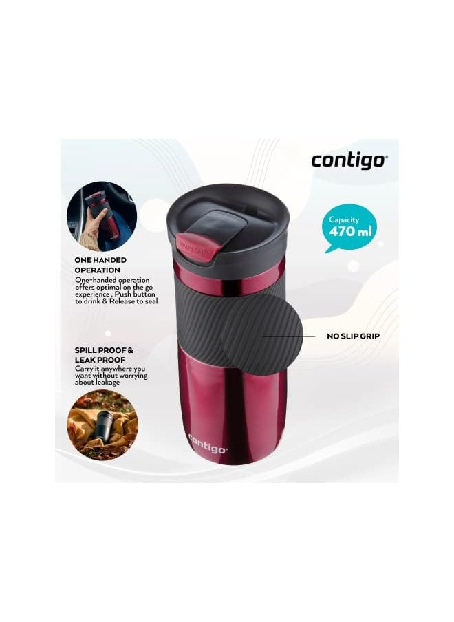 Contigo كوب سفر Snapseal كوب حراري من الفولاذ المقاوم للصدأ مع قارورة مفرغة من الهواء ومانع للتسرب وكوب قهوة مع غطاء سهل التنظيف خالٍ من مادة BPA  - Image 4