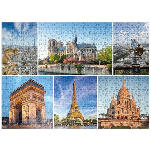 MyPuzzle.com MyPuzzle Paris Notre Dame Eiffel Tower and Sacre Coeur Premium 500 Piece Jigsaw Puzzle for Adults - Image 1