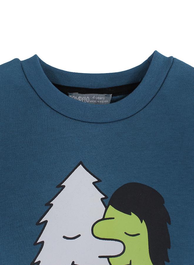 Pompelo Boys Cotton Sweatshirt – Petroleum Blue with “Be Close to Nature” Print - Image 3